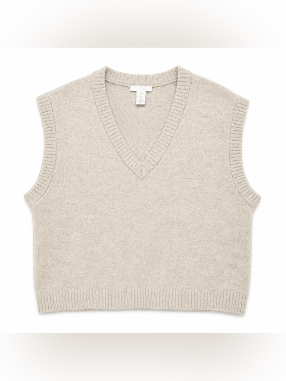 H&M Oatmeal V-Neck Sweater Vest Size Small Relaxed Oversized Knit